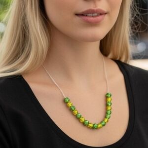 NWT Green and Yellow Beaded Necklace Classic Single-Strand Design